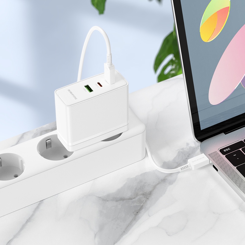 Сетевое зарядное устройство Borofone BN11 USB/ 2 Type-C PD 100W белое + кабель Type-C to Type-C