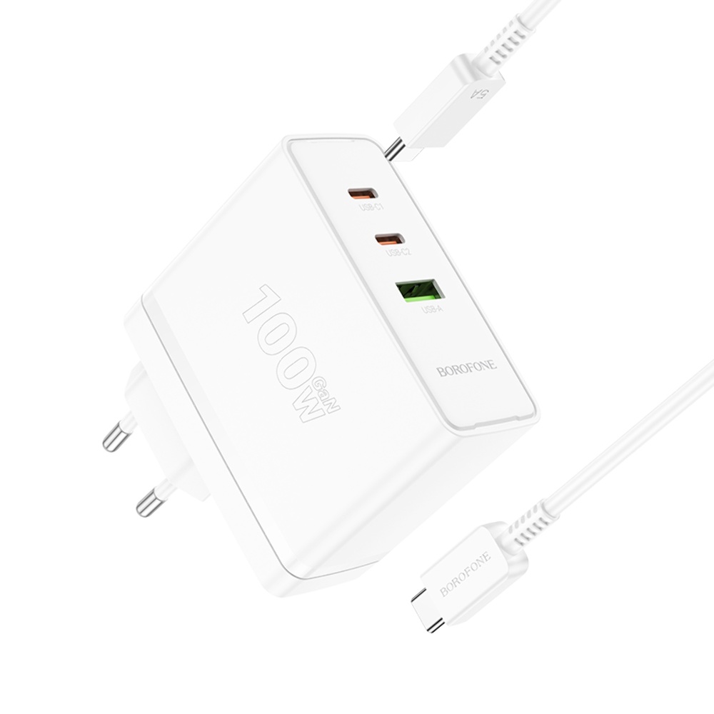 Сетевое зарядное устройство Borofone BN11 USB/ 2 Type-C PD 100W белое + кабель Type-C to Type-C