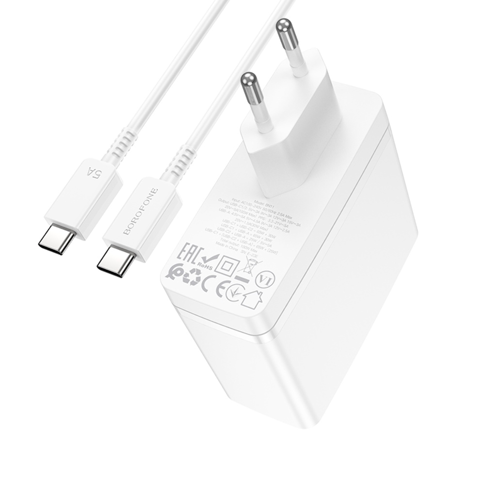 Сетевое зарядное устройство Borofone BN11 USB/ 2 Type-C PD 100W белое + кабель Type-C to Type-C
