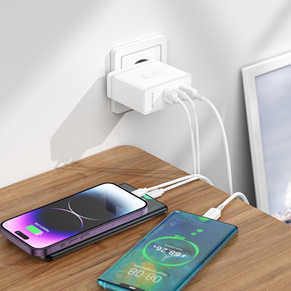 Сетевое зарядное устройство Borofone BN11 USB/ 2 Type-C PD 100W белое