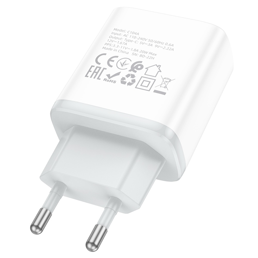 Сетевое зарядное устройство Hoco C104A PD 20W белое