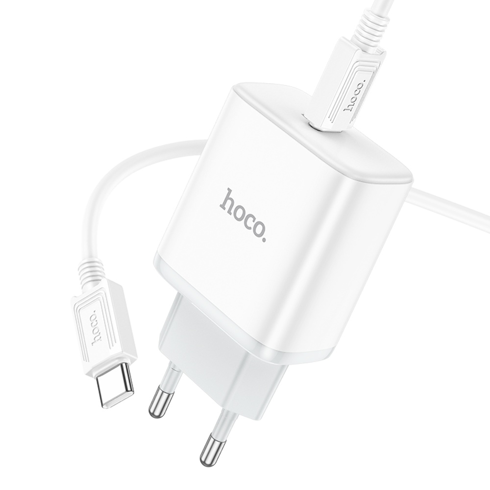 Сетевое зарядное устройство Hoco C104A Type-C PD 20W белое + кабель Type-C to Type-C