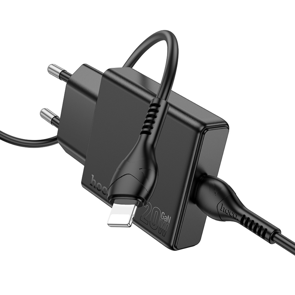 Сетевое зарядное устройство Hoco N37 Type-C PD 20W + кабель Type-C to Lightning черное