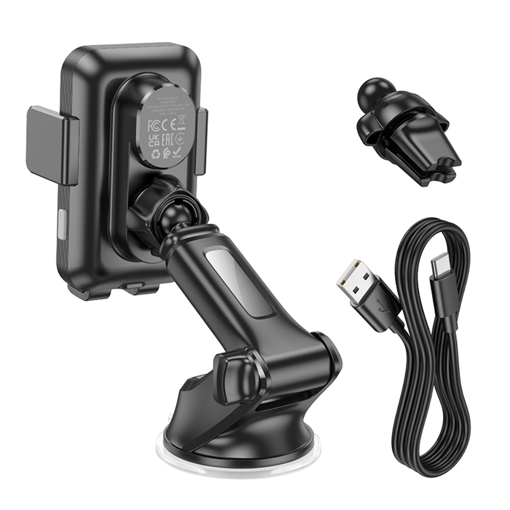 Автодержатель Hoco HW9 с беспроводной зарядкой 15W black gray