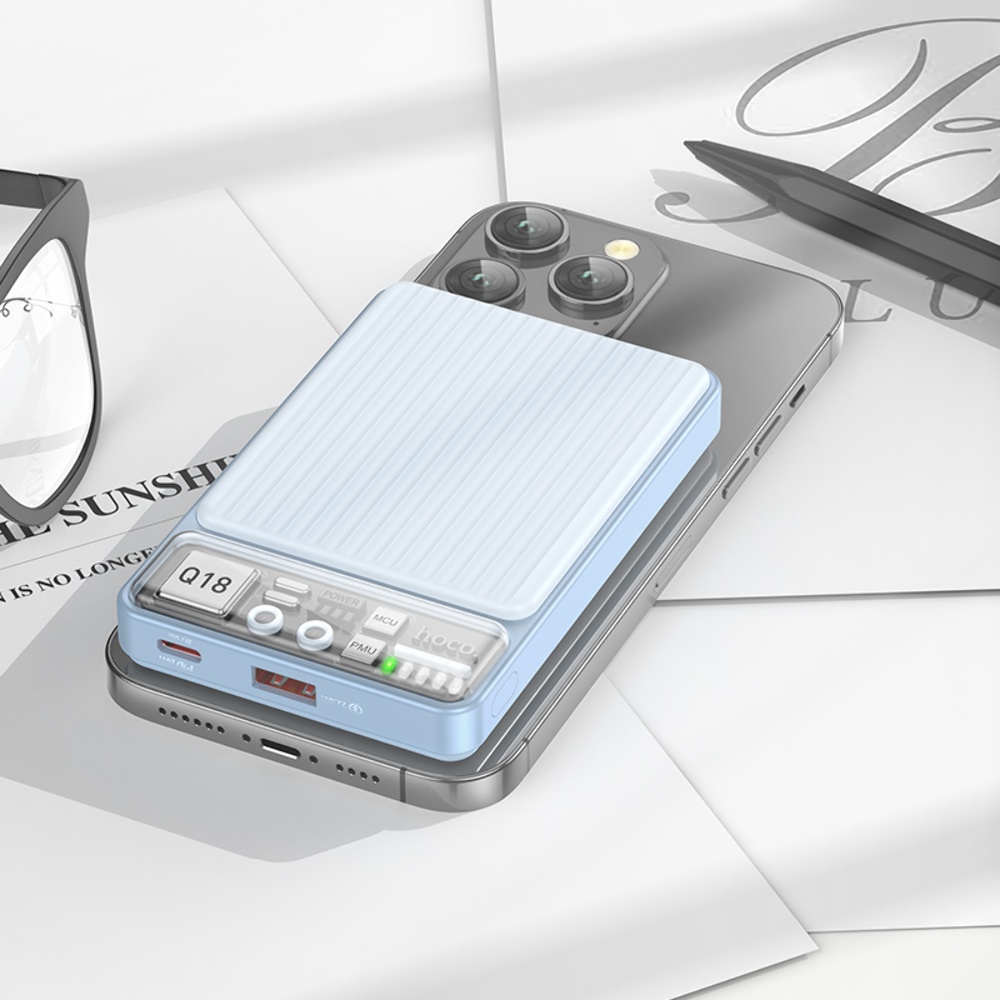 Power bank Hoco Q18 10000mAh PD 22.5W магнитный с функцией беспроводной зарядки синий
