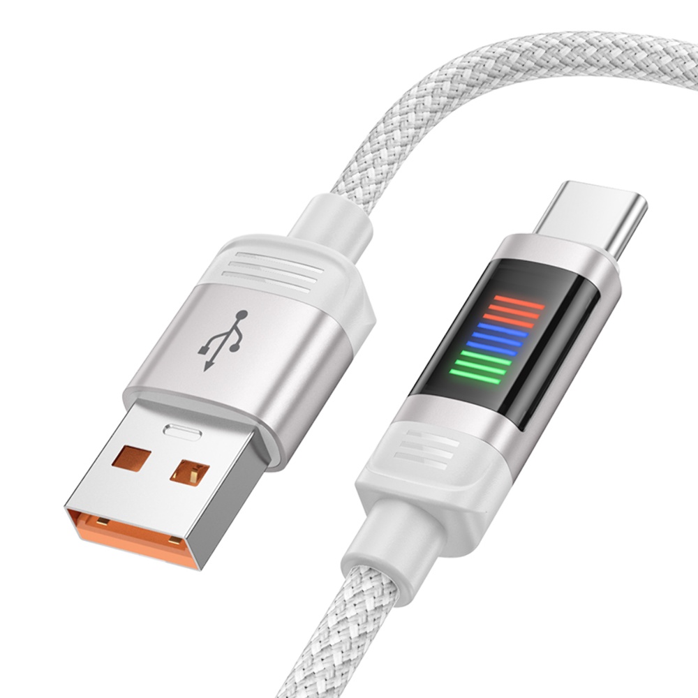 Кабель Hoco U126 с индикатором USB to Type-C QC 27W 1.2m grey