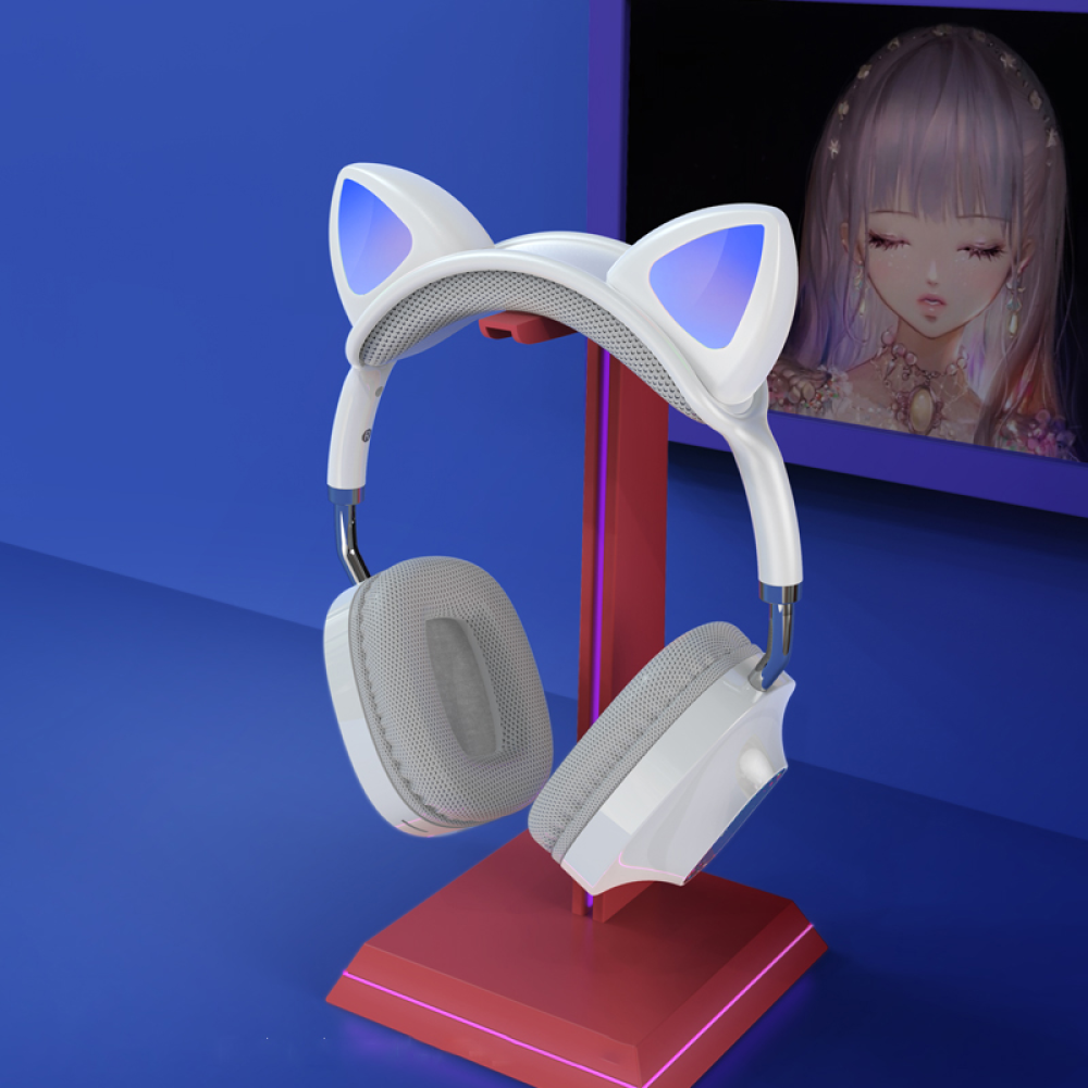 Беспроводные наушники Hoco ESD13 Skill Cat накладные с ушками и LED подсветкой white