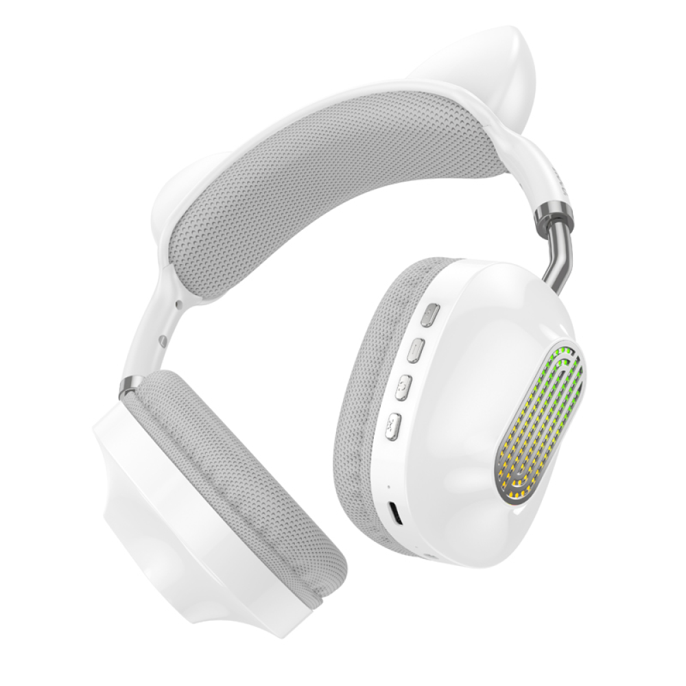 Беспроводные наушники Hoco ESD13 Skill Cat накладные с ушками и LED подсветкой white