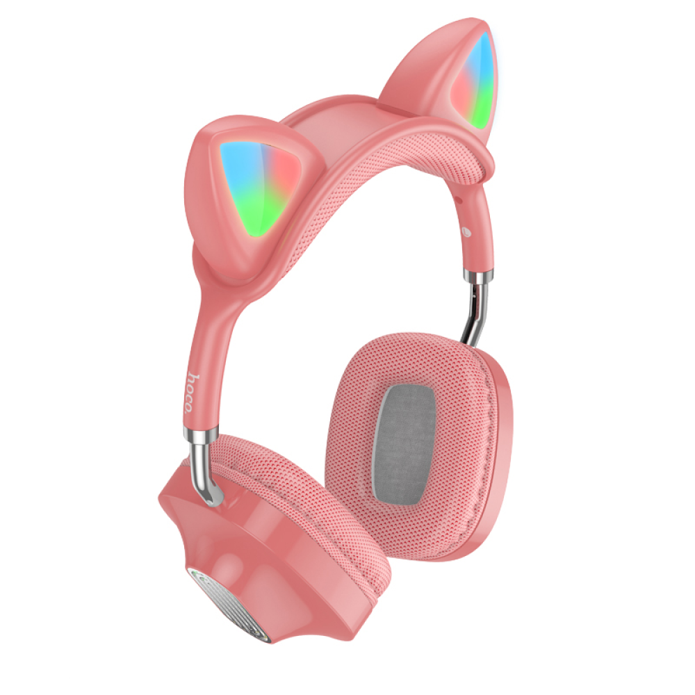 Беспроводные наушники Hoco ESD13 Skill Cat накладные с ушками и LED подсветкой pink
