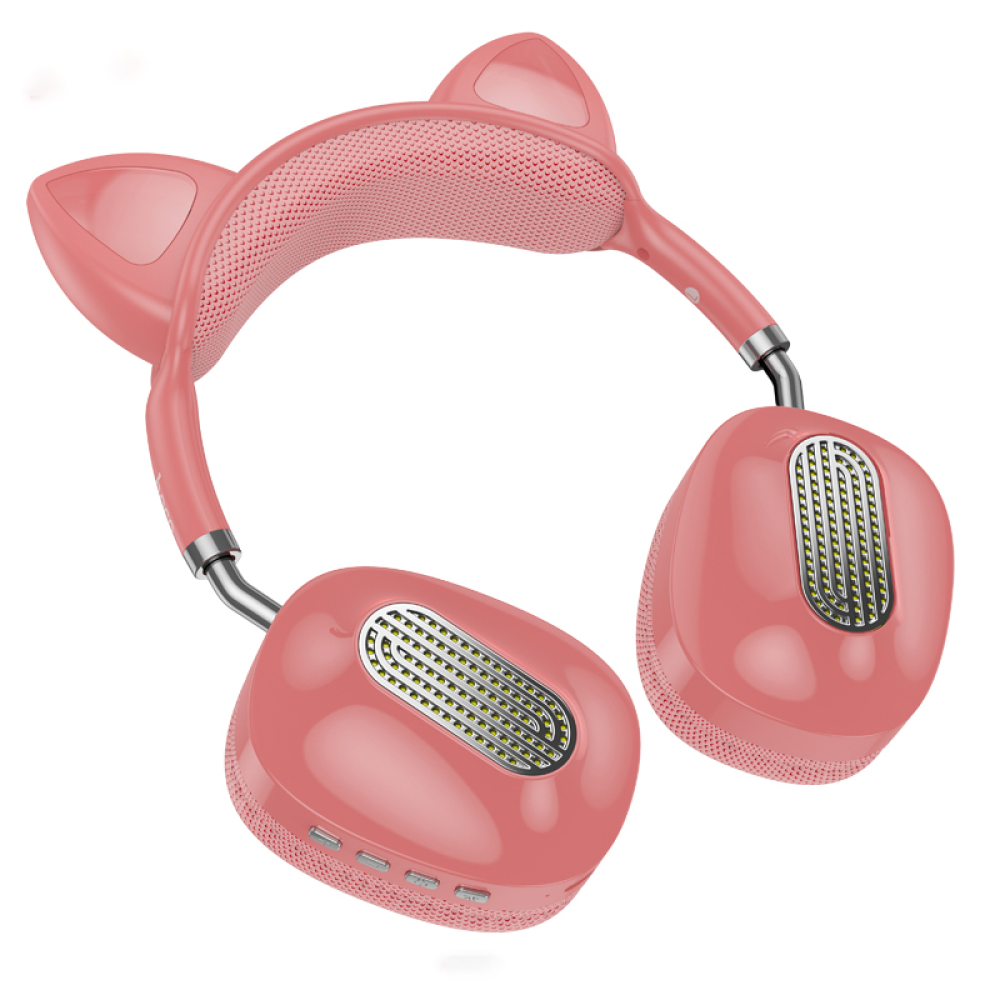 Беспроводные наушники Hoco ESD13 Skill Cat накладные с ушками и LED подсветкой pink