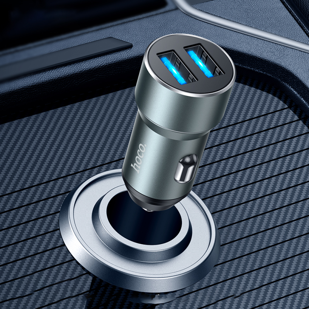 Автомобильное зарядное устройство Hoco DZ17 2 USB серое