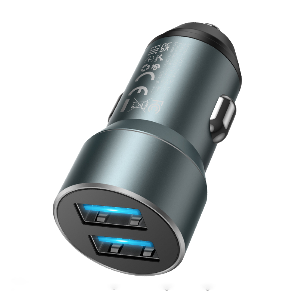 Автомобильное зарядное устройство Hoco DZ17 2 USB серое