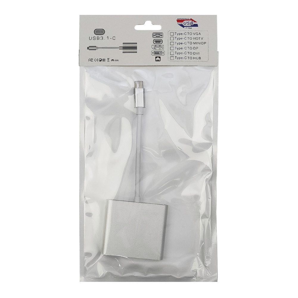 Мультиадаптер хаб Type-C - HDMI + USB3.0 + Type-C белый