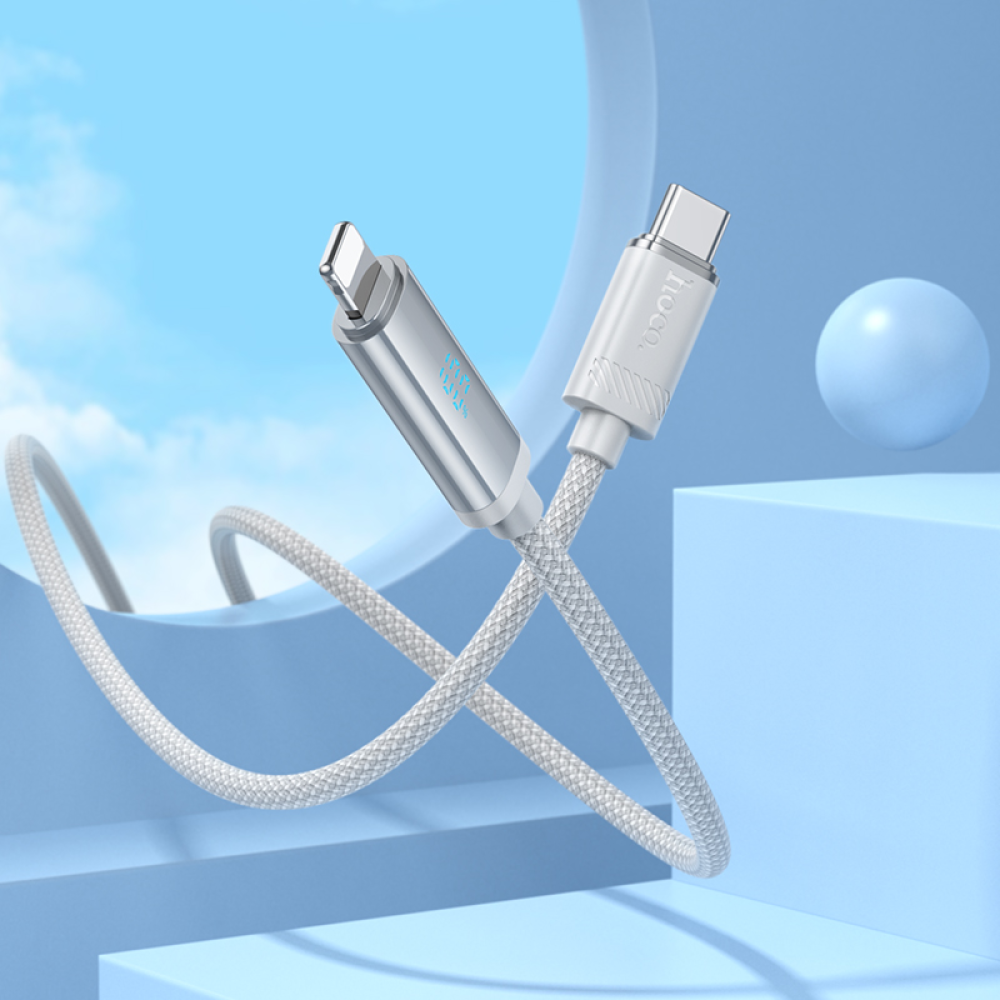 Кабель Hoco U127 с дисплеем Type-C to Lightning PD 27W 1.2m silver gray