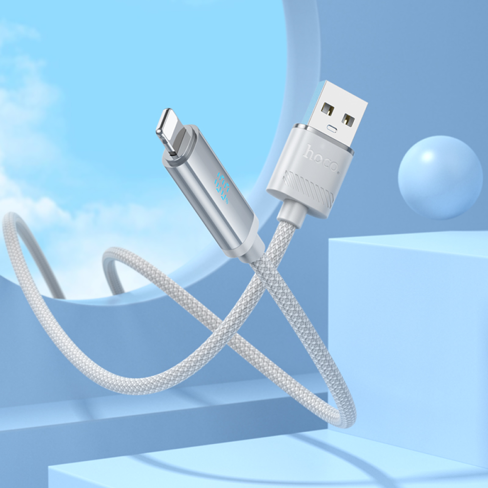 Кабель Hoco U127 с дисплеем USB to Lightning 1.2m silver gray
