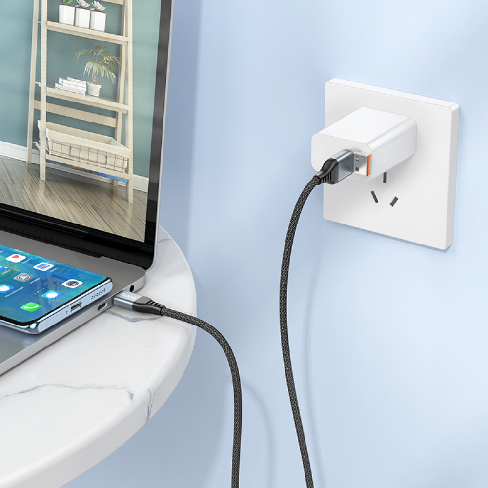 Кабель Hoco U128 2в1 USB/ Type-C to Type-C PD 60W 1.2m black