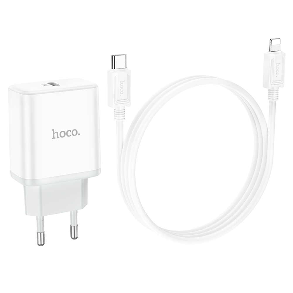Сетевое зарядное устройство Hoco C104A Type-C PD 20W белое + кабель Type-C to Lightning