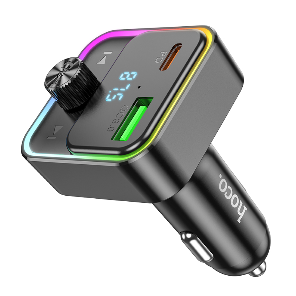 Автомобильное зарядное устройство Hoco E81 USB/ Type-C PD QC 30W c дисплеем c FM-модулятором черное