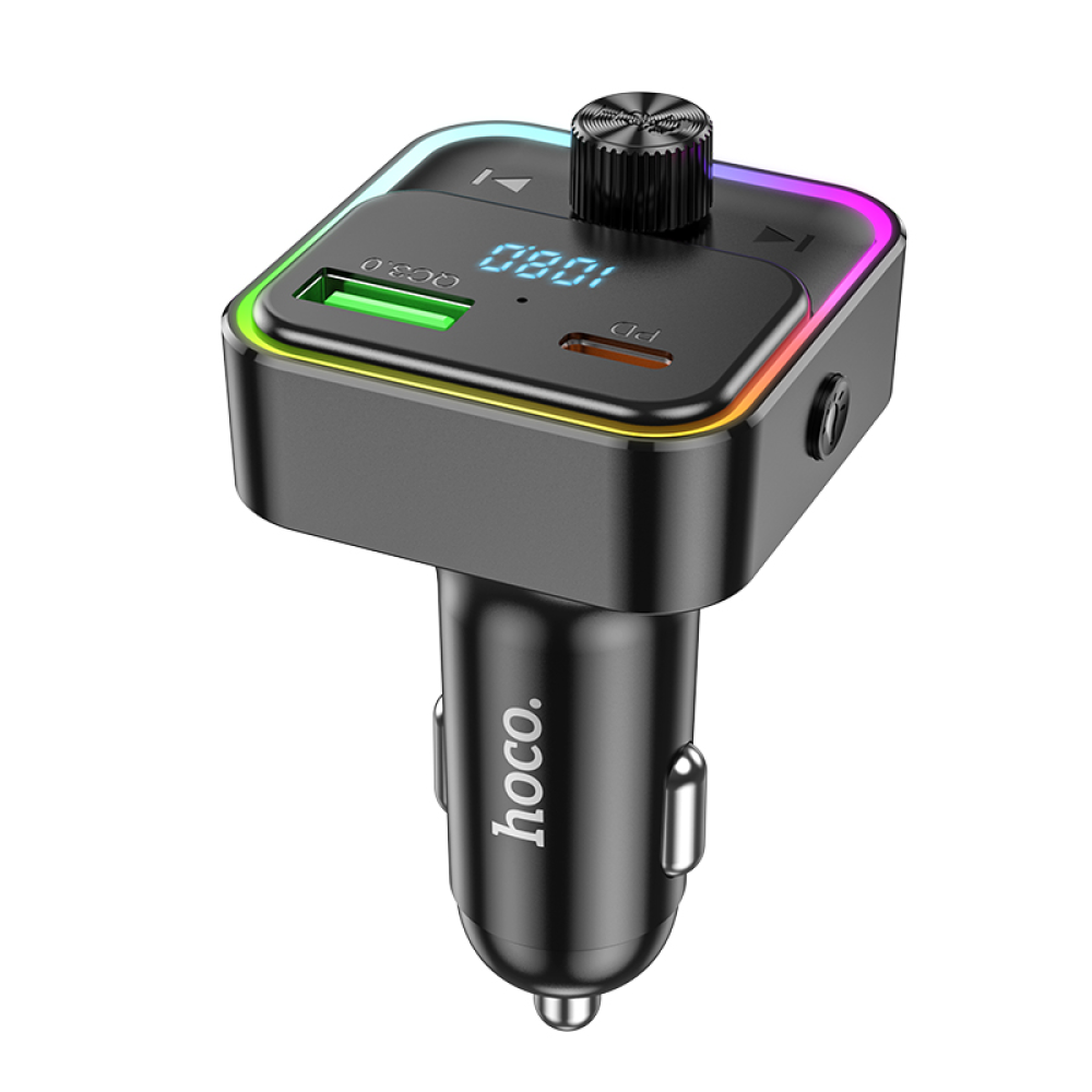 Автомобильное зарядное устройство Hoco E81 USB/ Type-C PD QC 30W c дисплеем c FM-модулятором черное