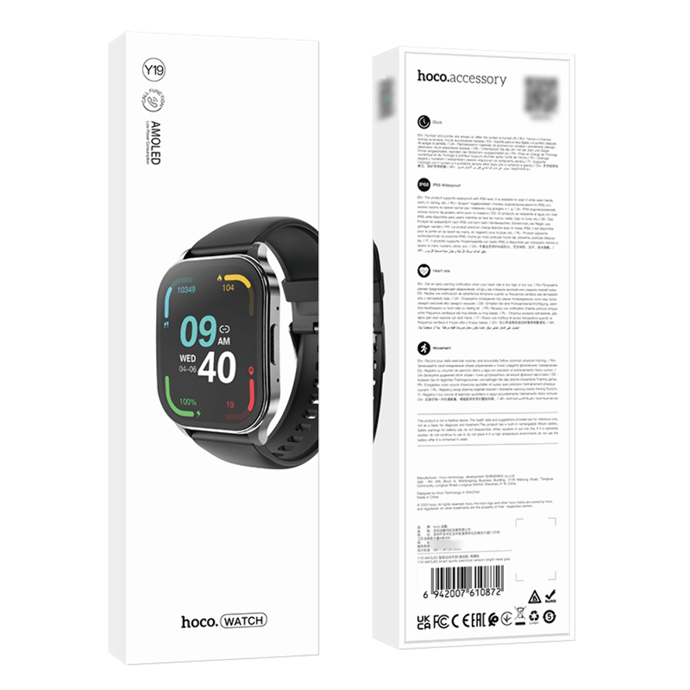 Смарт часы Hoco Y19 AMOLED с функцией звонка серые