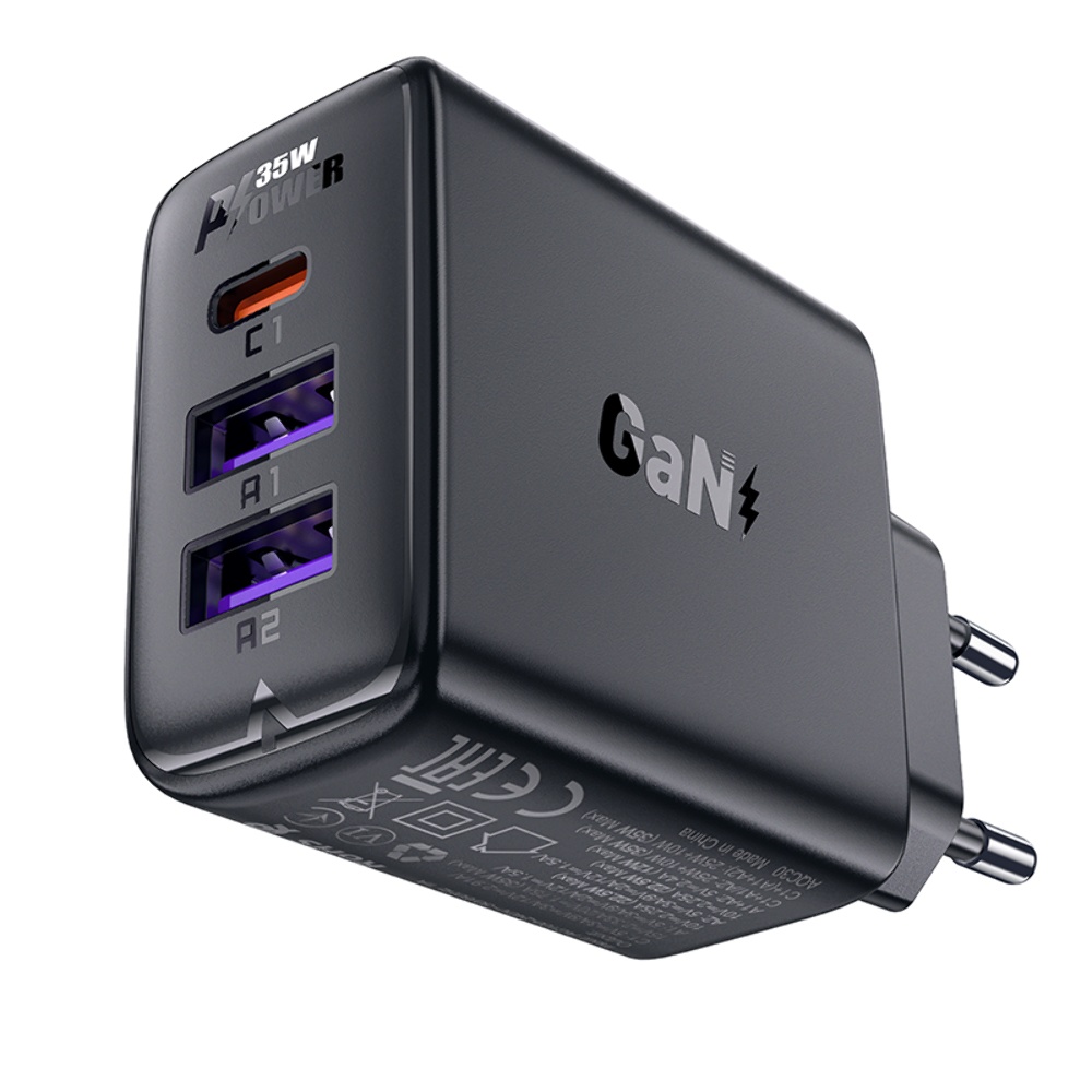 Сетевое зарядное устройство Acefast A57 2 USB/ Type-C QC PD35W GaN черное