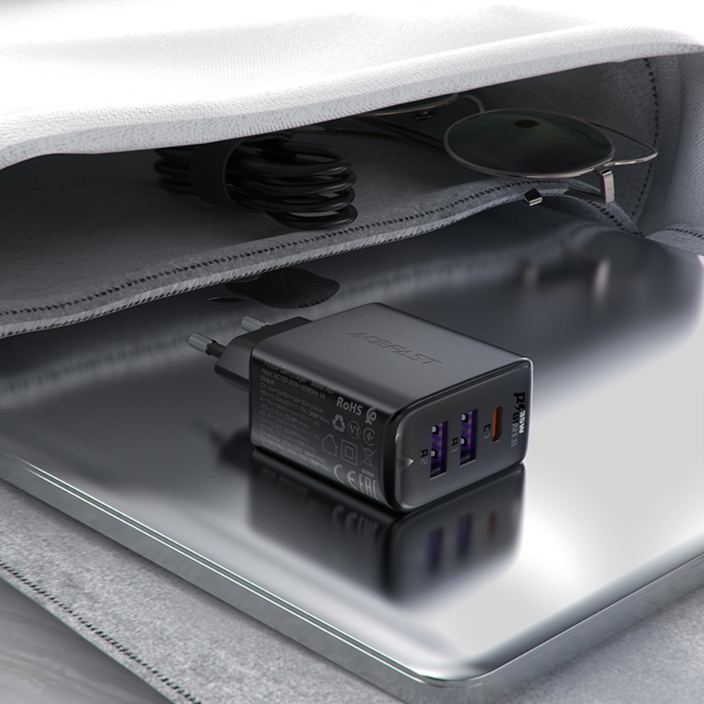 Сетевое зарядное устройство Acefast A57 2 USB/ Type-C QC PD35W GaN черное