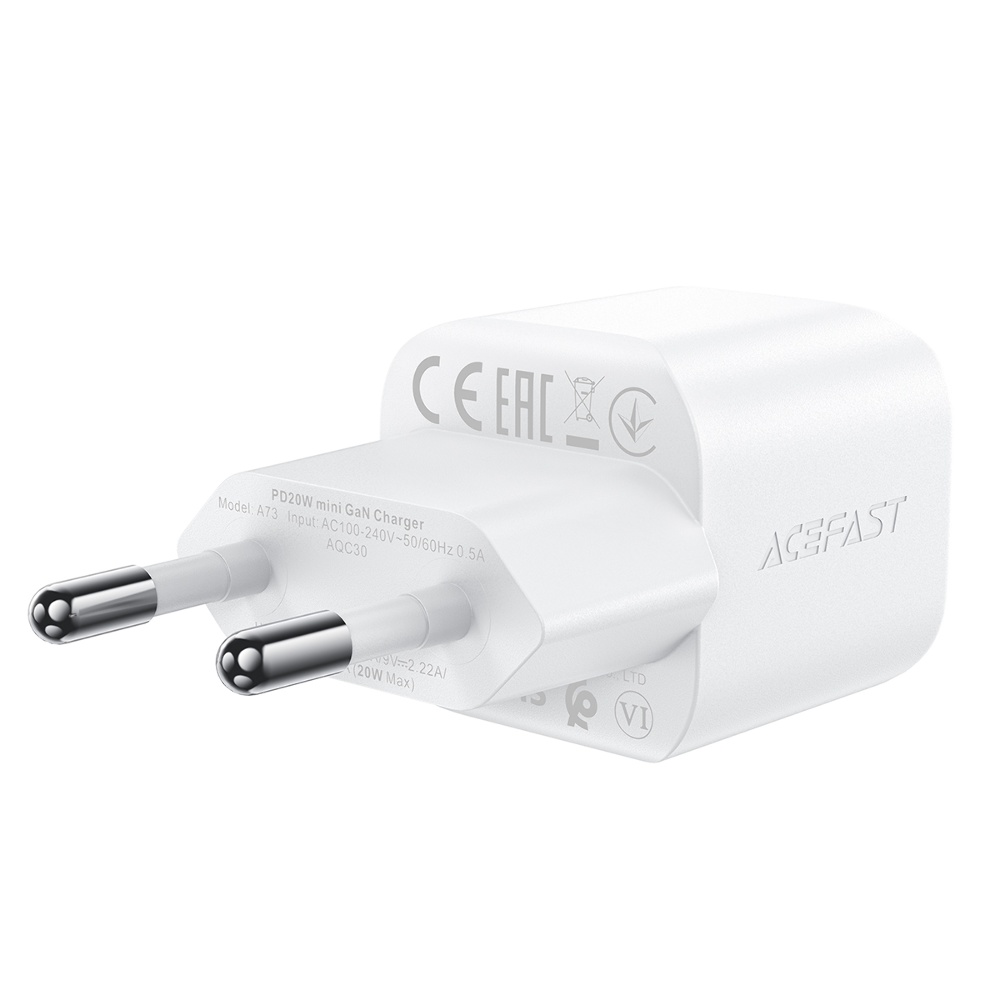 Сетевое зарядное устройство Acefast A73 mini Type-C PD20W GaN белое + кабель Type-C to Type-C