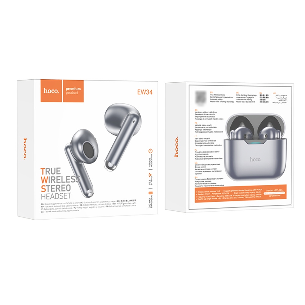 Беспроводные TWS наушники Hoco EW34 вкладыши metal gray