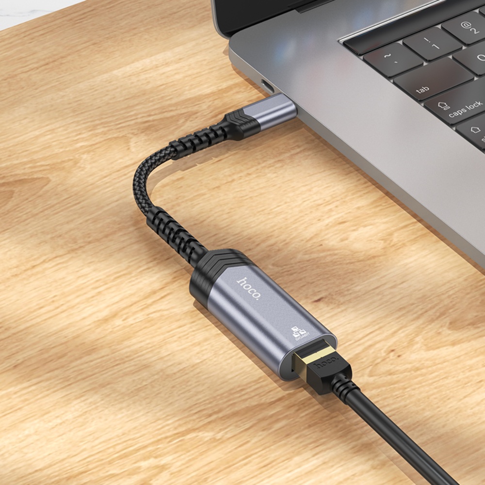 Адаптер переходник Hoco UA26 1000 Mbps Type-C to RJ45 metal gray