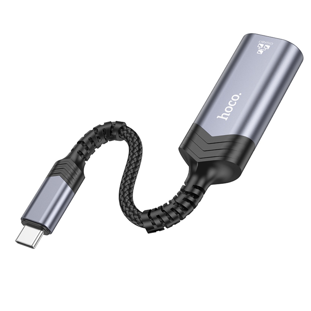 Адаптер переходник Hoco UA26 1000 Mbps Type-C to RJ45 metal gray