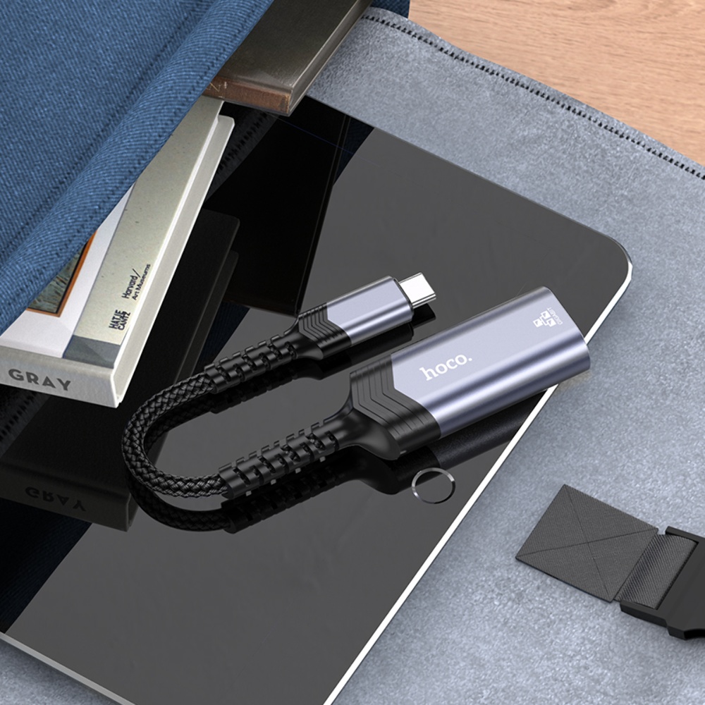 Адаптер переходник Hoco UA26 1000 Mbps Type-C to RJ45 metal gray