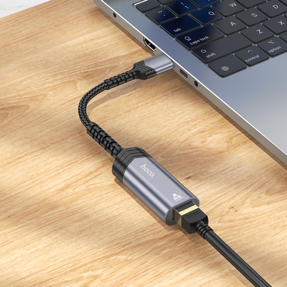 Адаптер переходник Hoco UA26 1000 Mbps USB to RJ45 metal gray