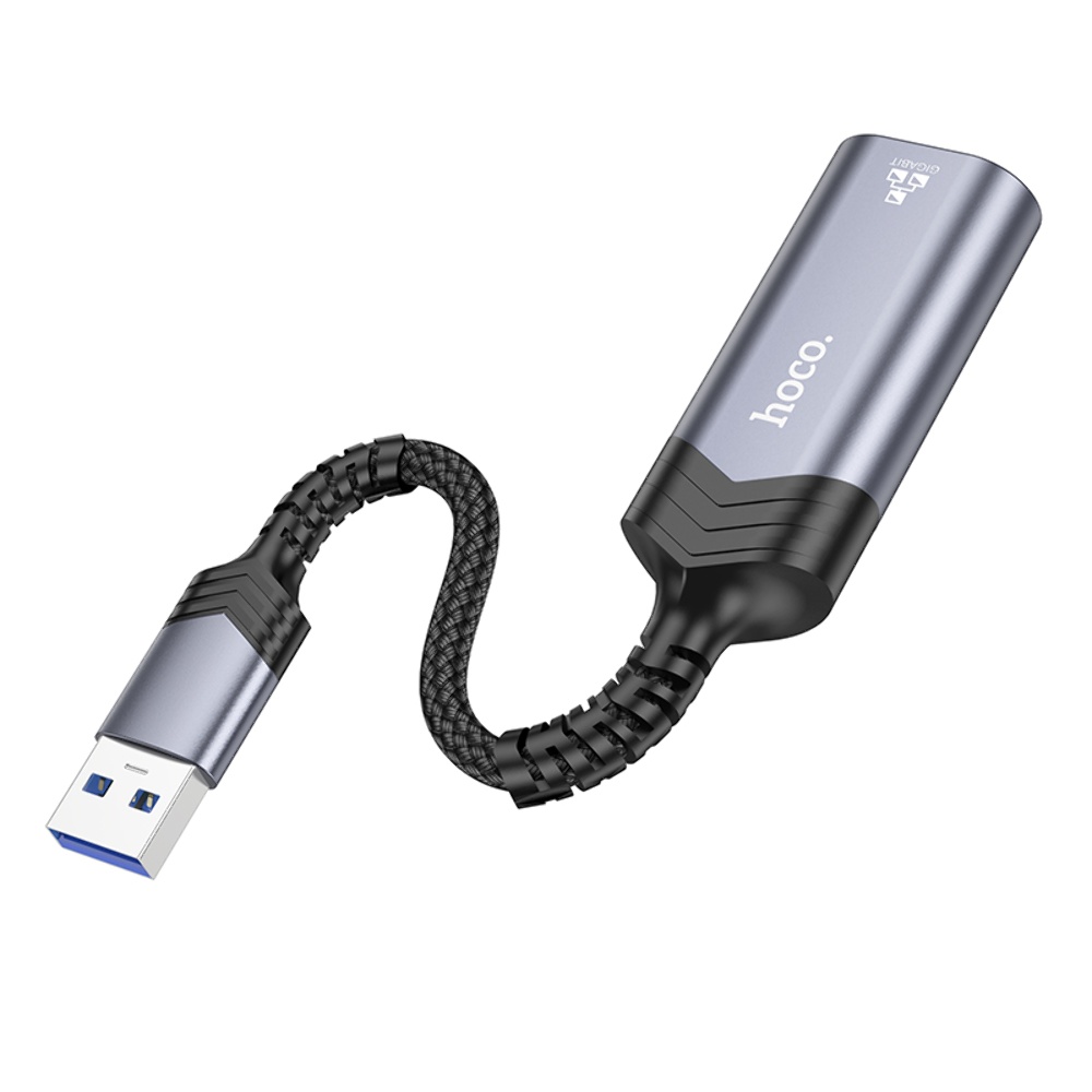 Адаптер переходник Hoco UA26 1000 Mbps USB to RJ45 metal gray