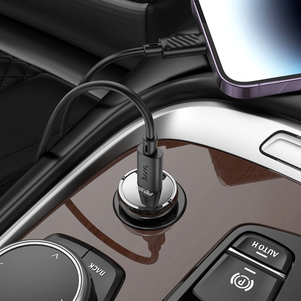Автомобильное зарядное устройство Hoco Z53 Type-C PD 30W transparent black + кабель Type-C to Lightning
