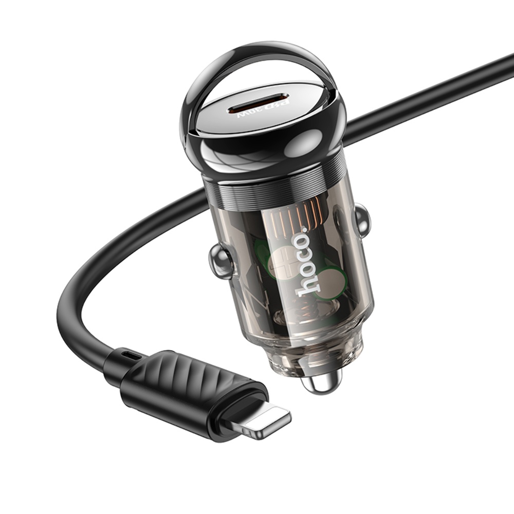 Автомобильное зарядное устройство Hoco Z53 Type-C PD 30W transparent black + кабель Type-C to Lightning