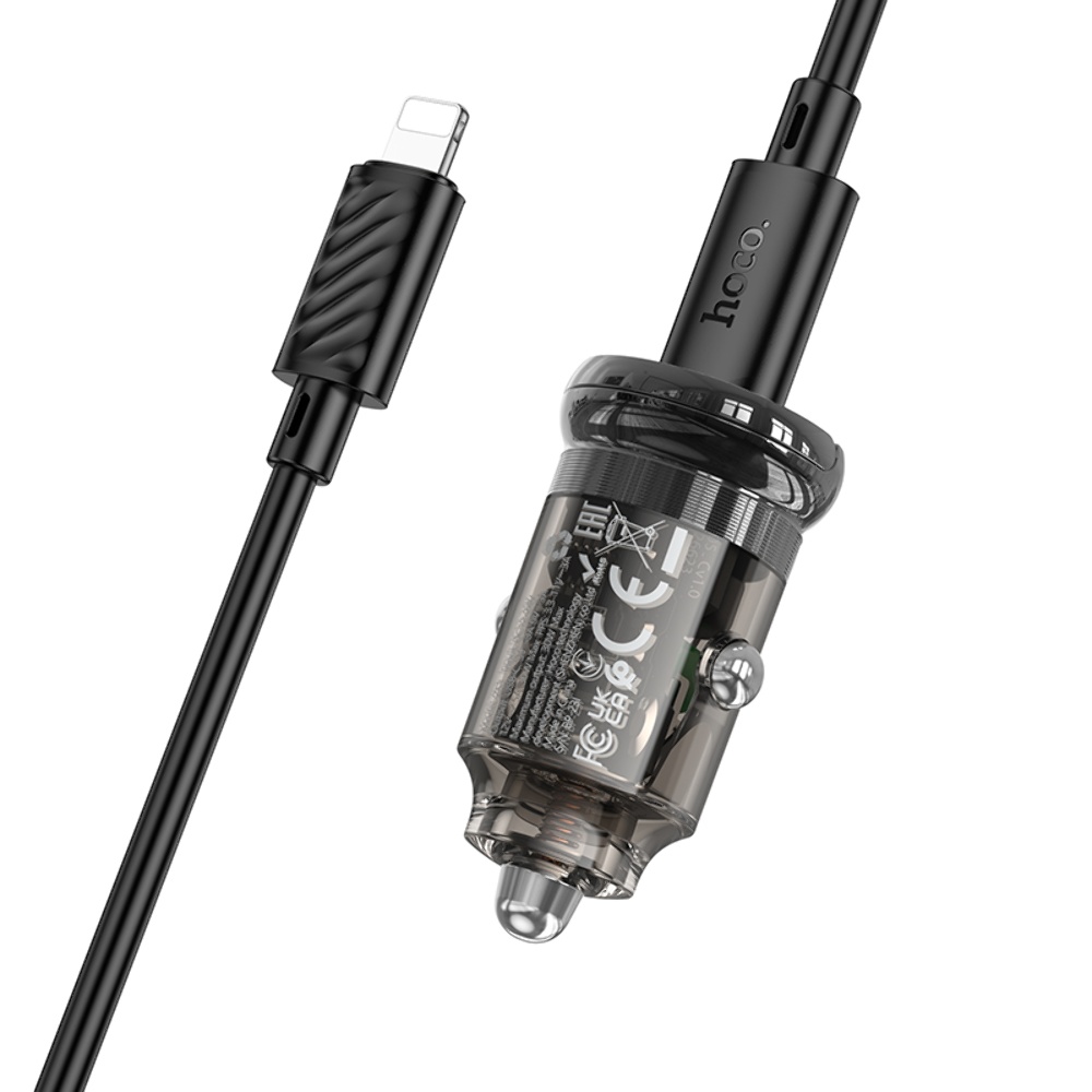 Автомобильное зарядное устройство Hoco Z53 Type-C PD 30W transparent black + кабель Type-C to Lightning