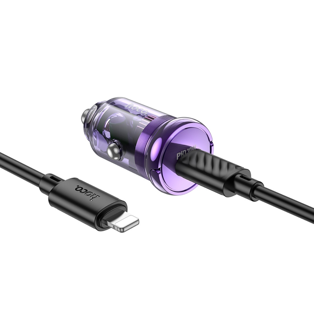 Автомобильное зарядное устройство Hoco Z53 Type-C PD 30W transparent purple + кабель Type-C to Lightning