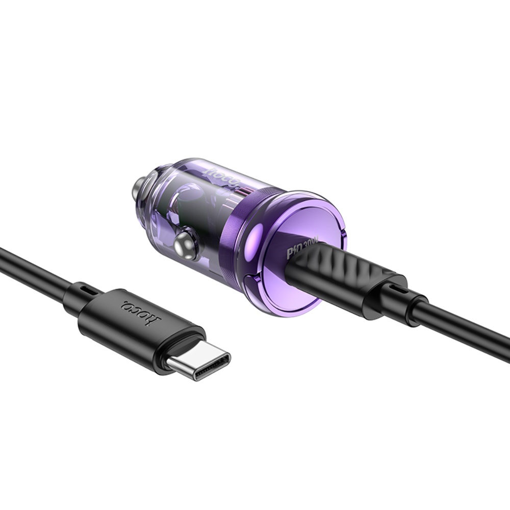 Автомобильное зарядное устройство Hoco Z53 Type-C PD 30W transparent purple + кабель Type-C to Type-C