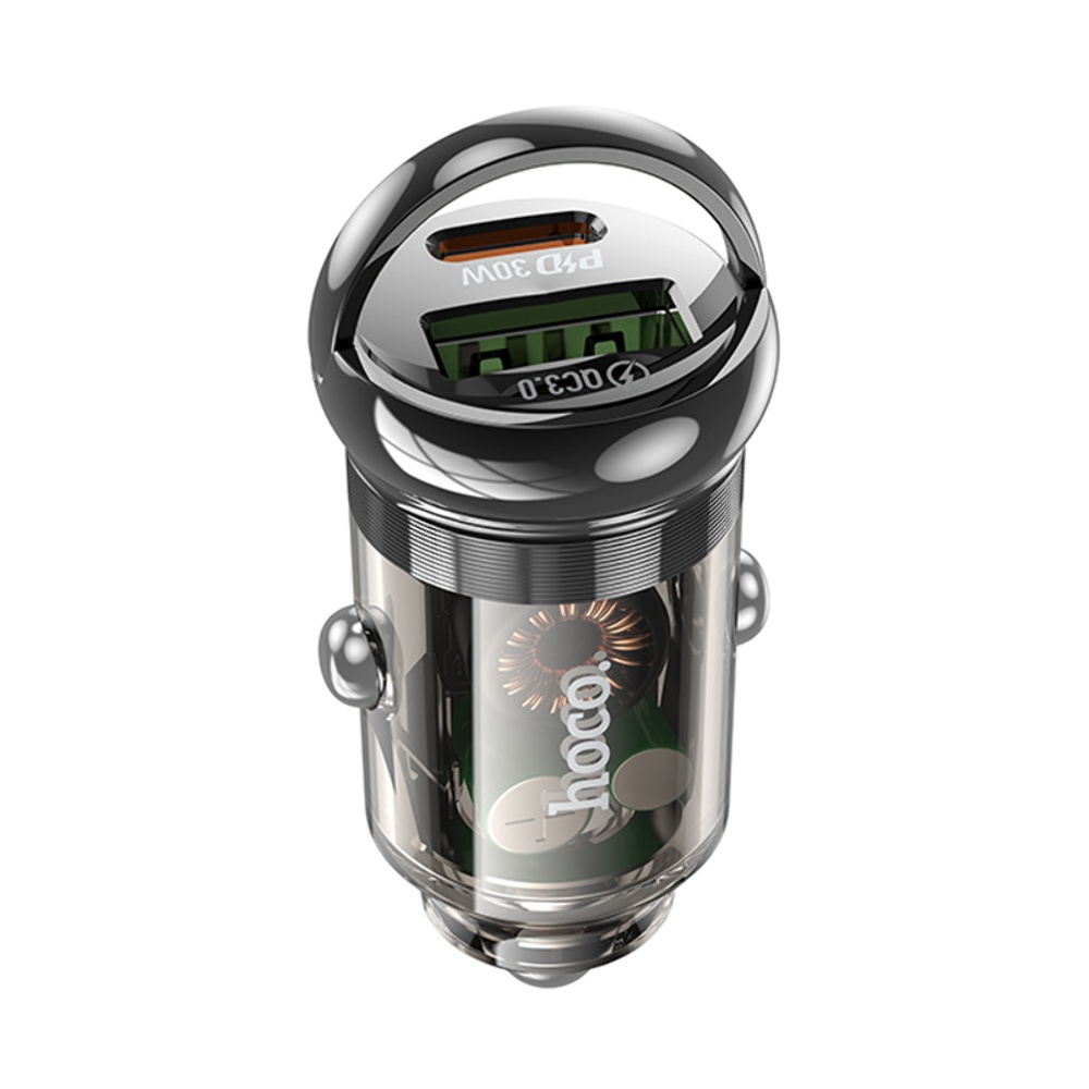 Автомобильное зарядное устройство Hoco Z53A USB/ Type-C PD 30W QC transparent black