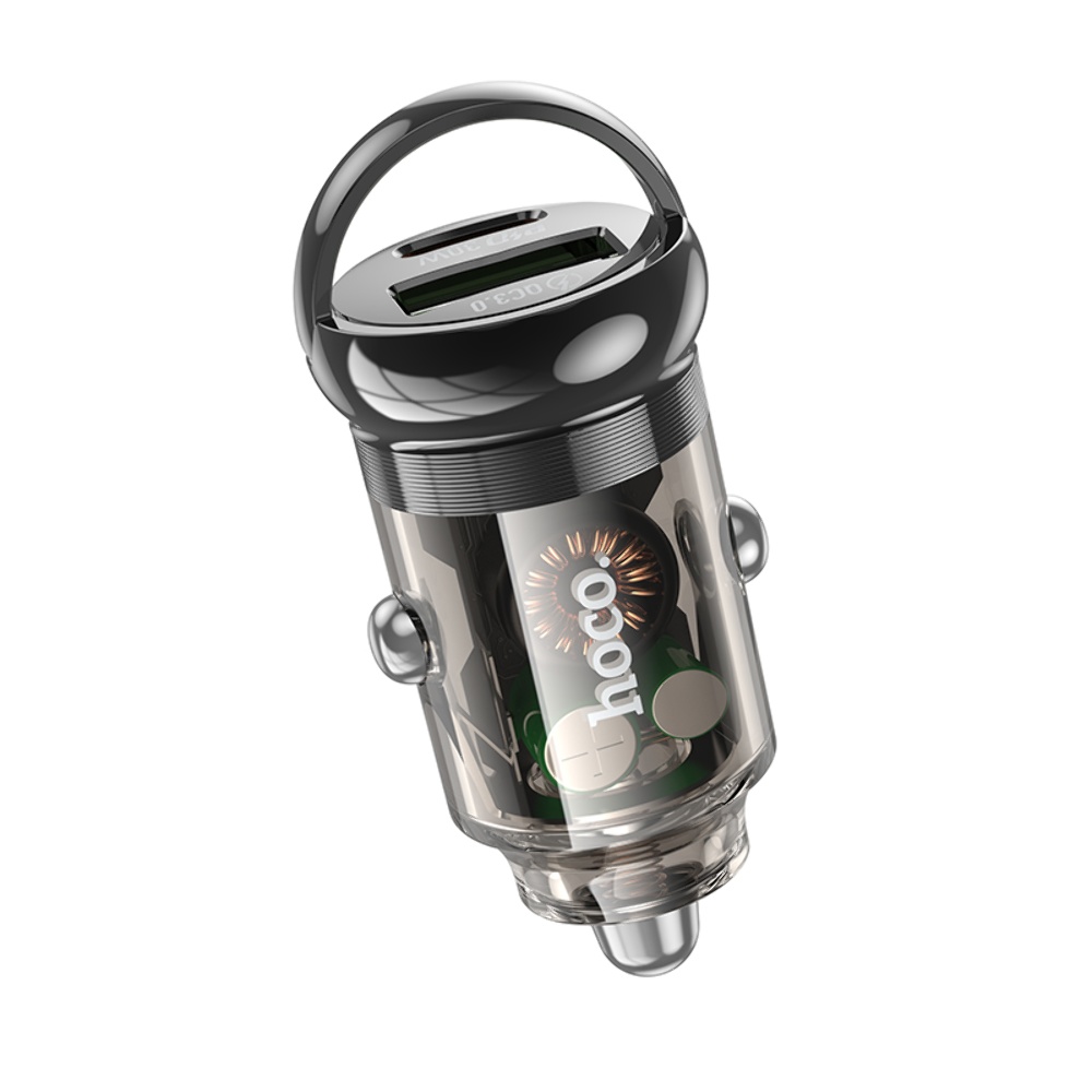 Автомобильное зарядное устройство Hoco Z53A USB/ Type-C PD 30W QC transparent black