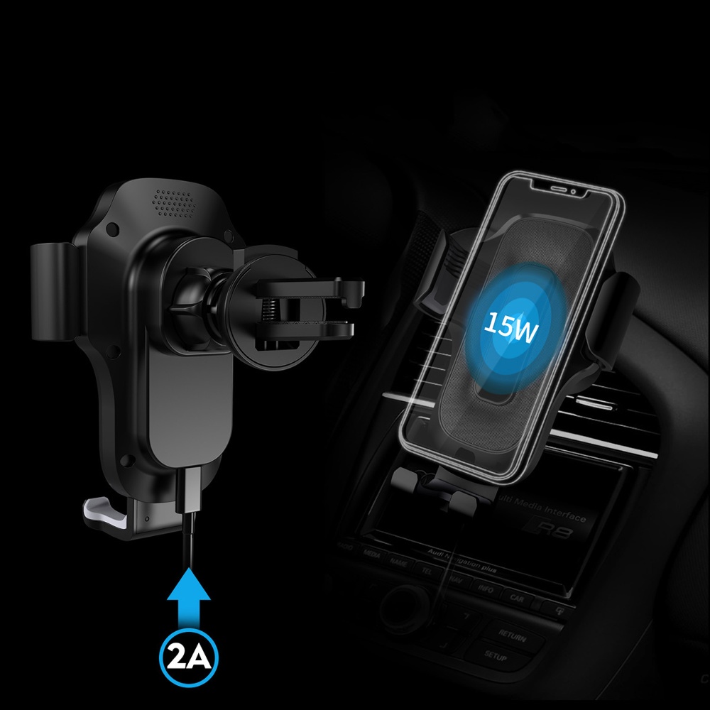 Автодержатель X15 с беспроводной зарядкой 15W black