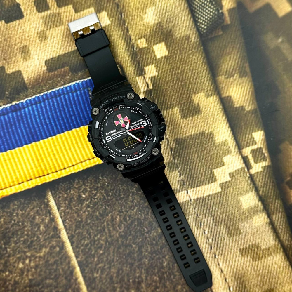 Годинник наручний Patriot 001RDZSU ЗСУ Чорні з червоним + Коробка.
