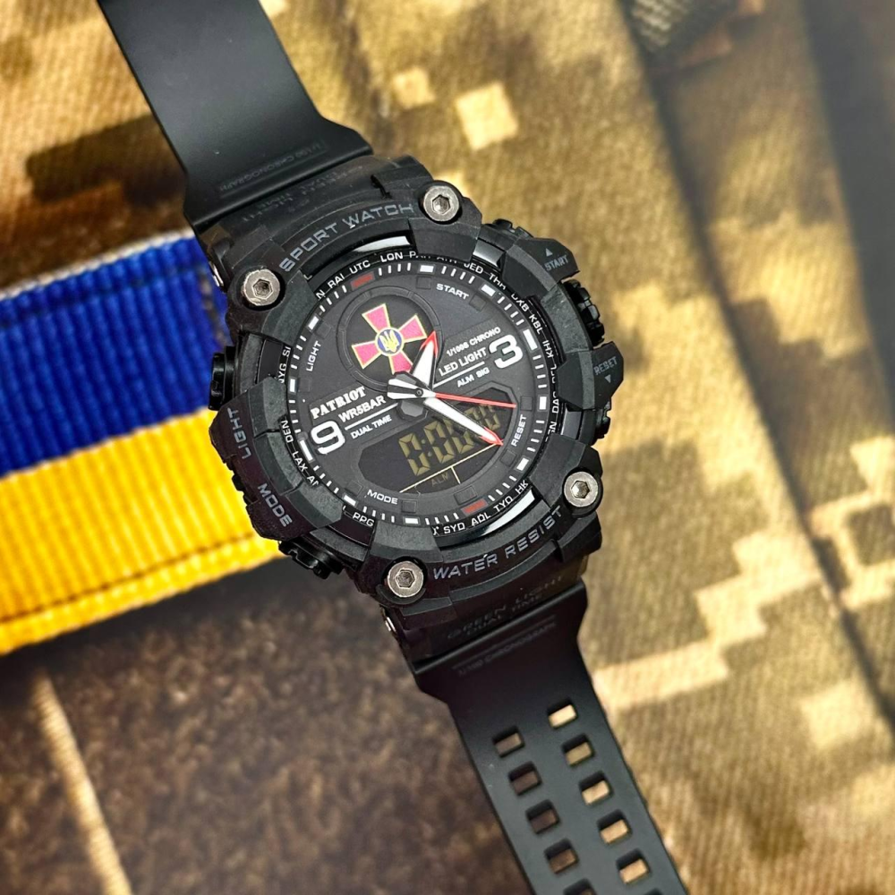 Годинник наручний Patriot 001RDZSU ЗСУ Чорні з червоним + Коробка.