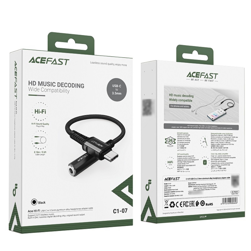 Кабель Acefast C1-07 Type-C to 3.5mm 0.18m black