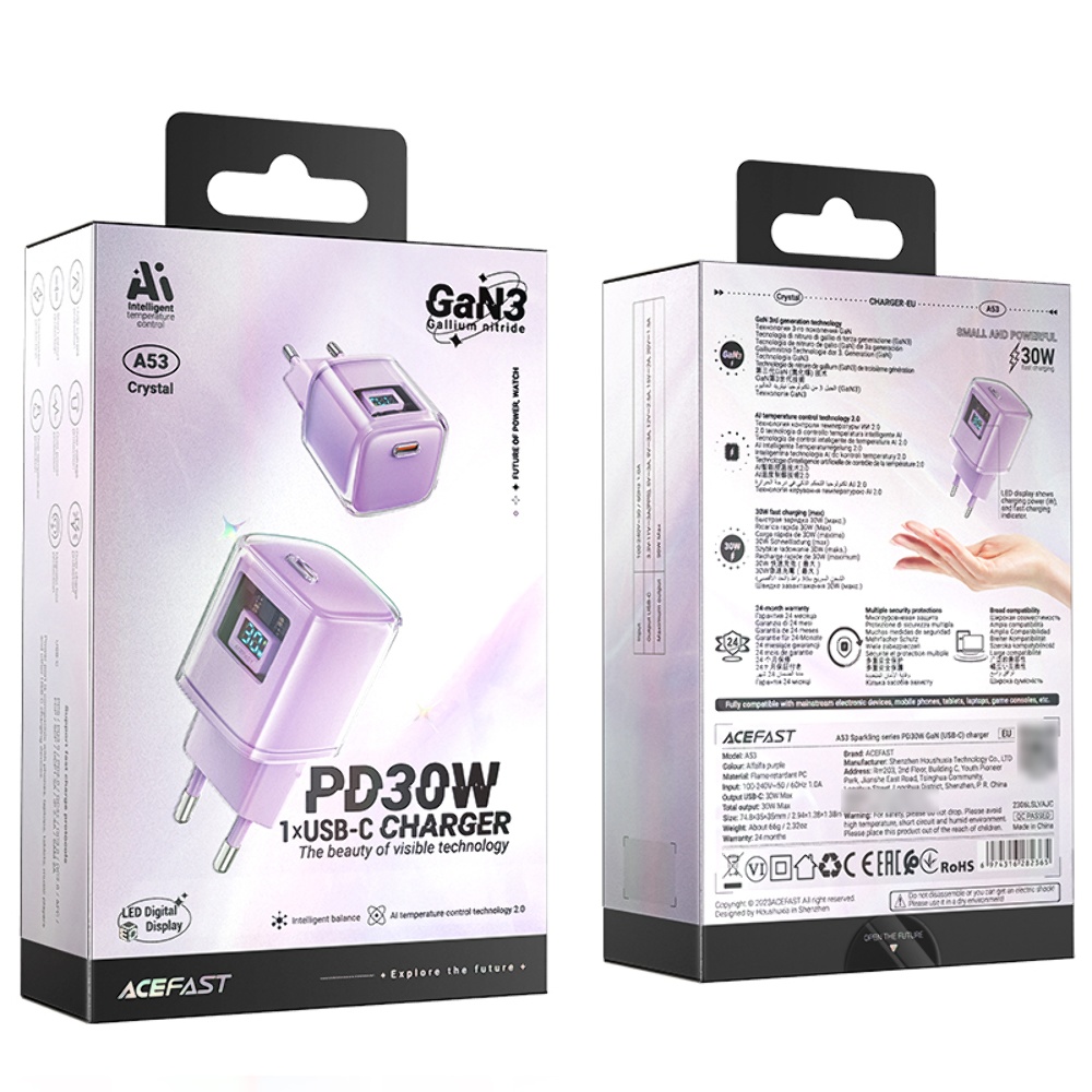 Сетевое зарядное устройство Acefast A53 Type-C PD30W фиолетовое