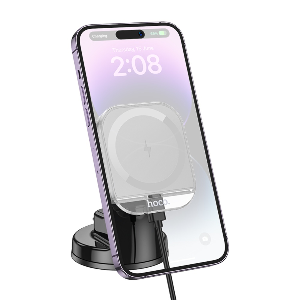 Автодержатель Hoco HW18 магнитный с беспроводной зарядкой 15W gray