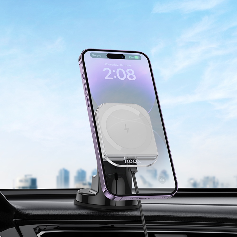 Автодержатель Hoco HW18 магнитный с беспроводной зарядкой 15W white