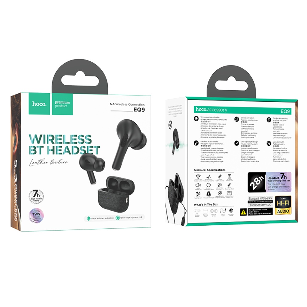 Беспроводные TWS наушники Hoco EQ9 вакуумные black