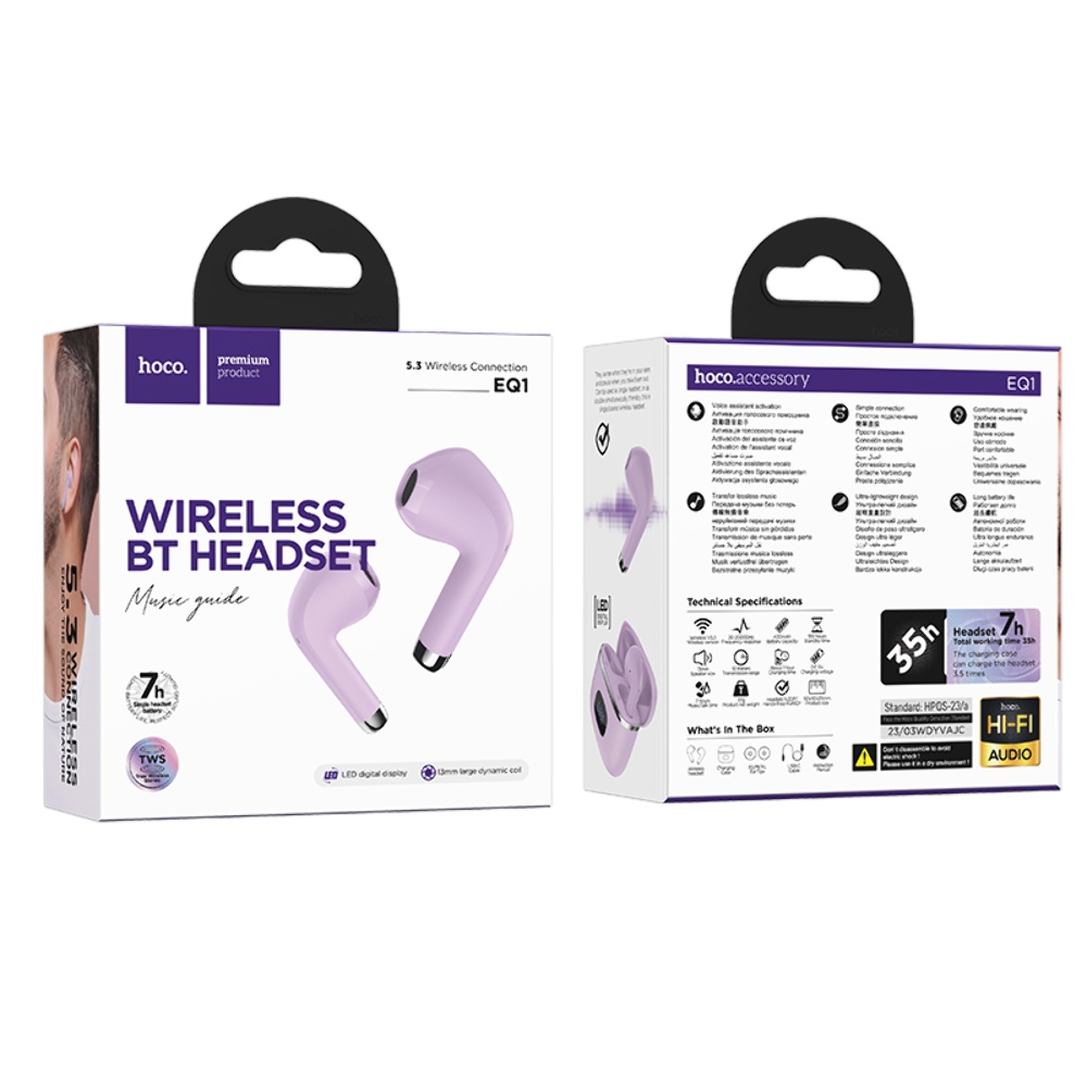 Беспроводные TWS наушники Hoco EQ1 вкладыши purple