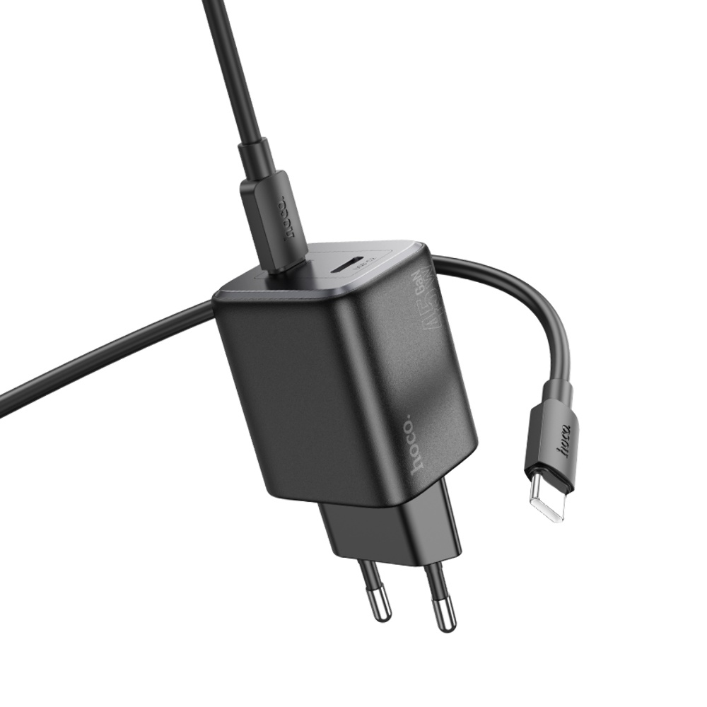 Сетевое зарядное устройство Hoco N42 2 Type-C PD 45W black + кабель Type-C to Type-C